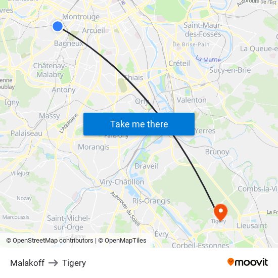 Malakoff to Tigery map