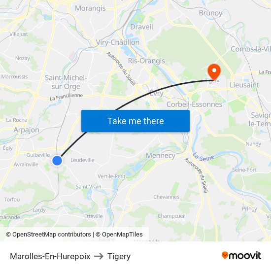 Marolles-En-Hurepoix to Tigery map