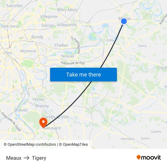 Meaux to Tigery map