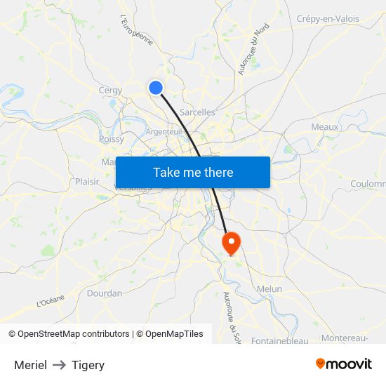 Meriel to Tigery map