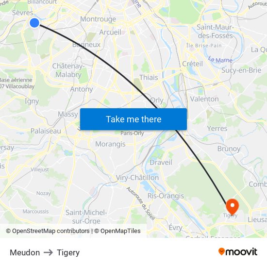Meudon to Tigery map