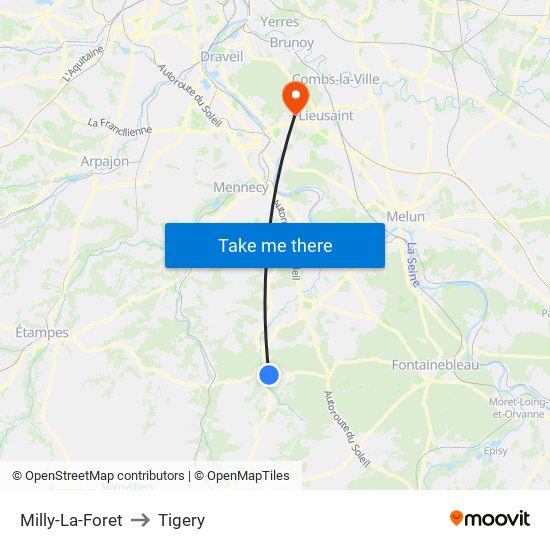 Milly-La-Foret to Tigery map
