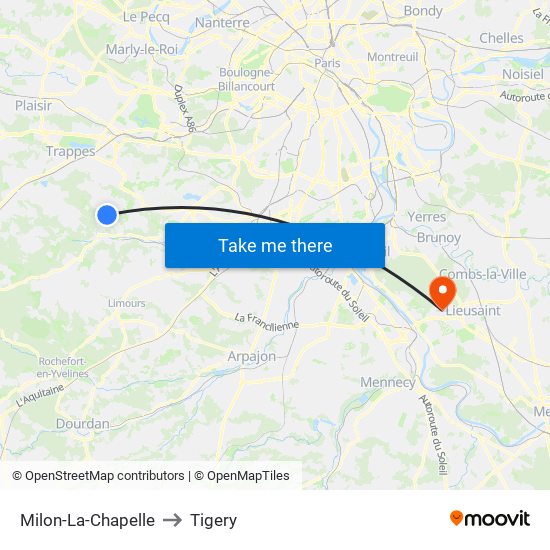 Milon-La-Chapelle to Tigery map