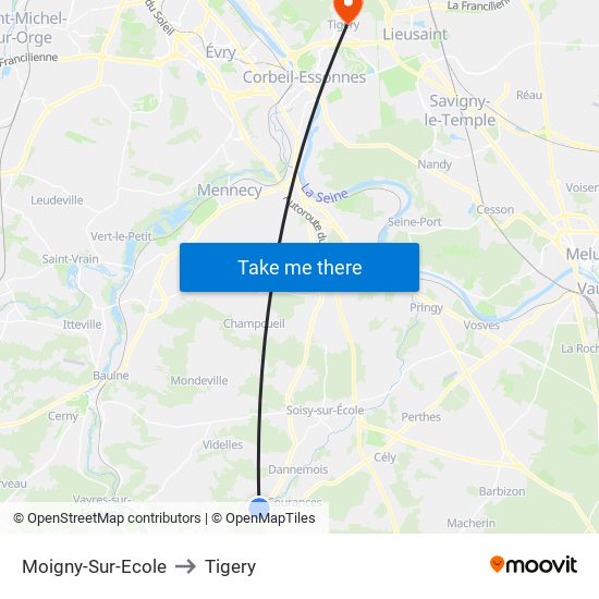 Moigny-Sur-Ecole to Tigery map