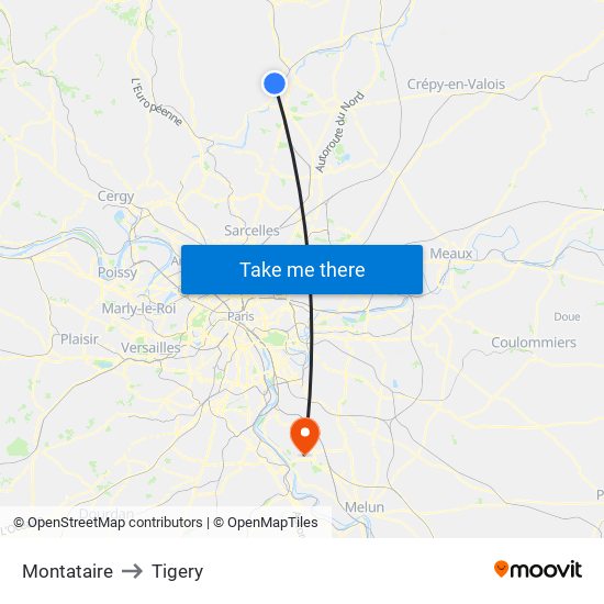 Montataire to Tigery map