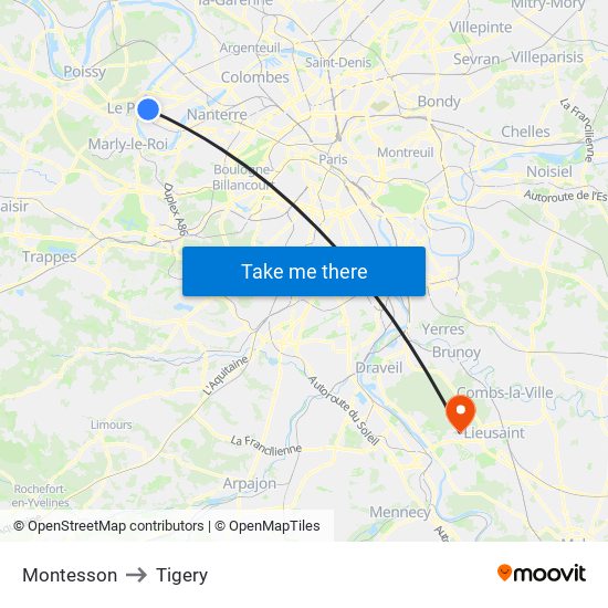 Montesson to Tigery map