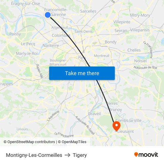 Montigny-Les-Cormeilles to Tigery map