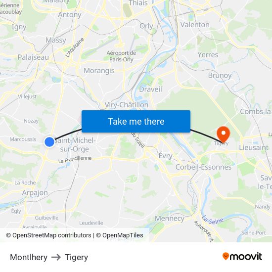 Montlhery to Tigery map