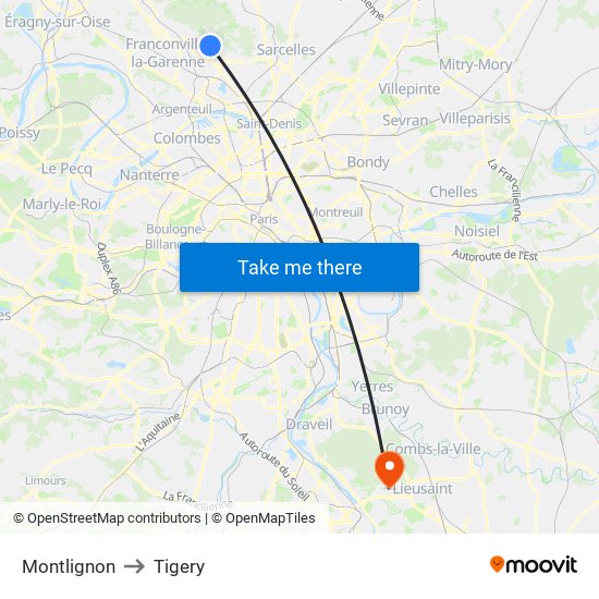 Montlignon to Tigery map