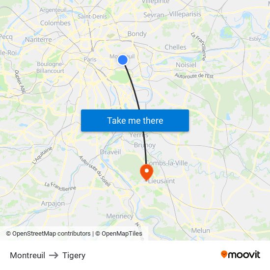 Montreuil to Tigery map