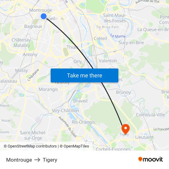 Montrouge to Tigery map