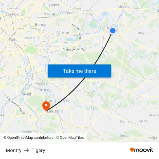 Montry to Tigery map