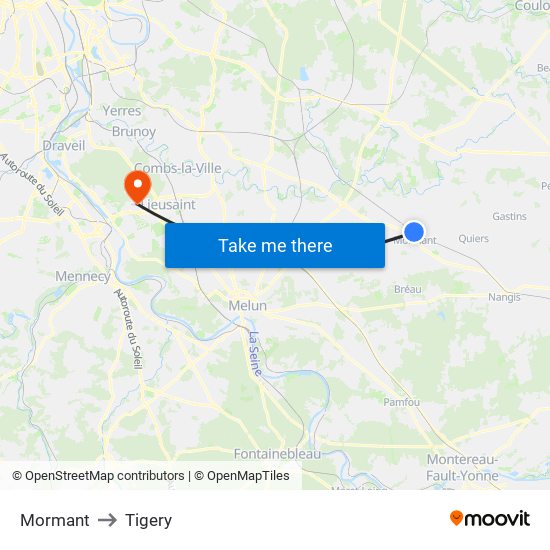 Mormant to Tigery map
