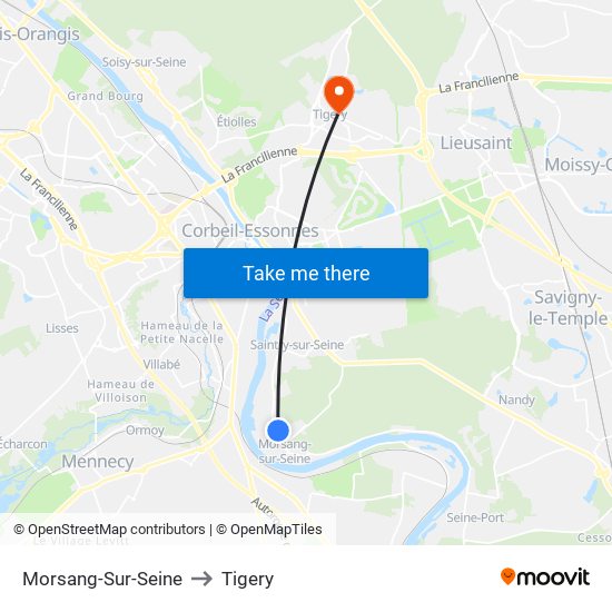 Morsang-Sur-Seine to Tigery map