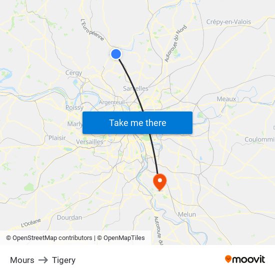 Mours to Tigery map