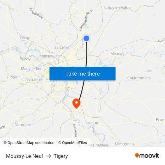 Moussy-Le-Neuf to Tigery map