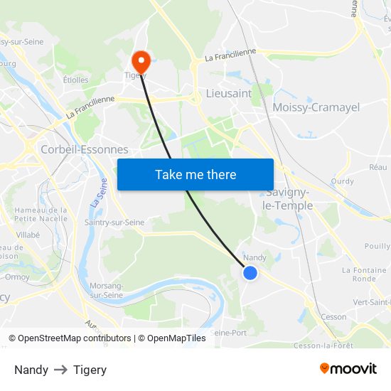 Nandy to Tigery map