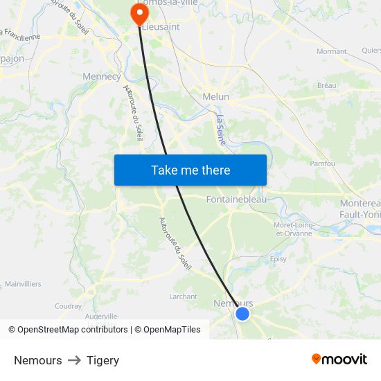 Nemours to Tigery map