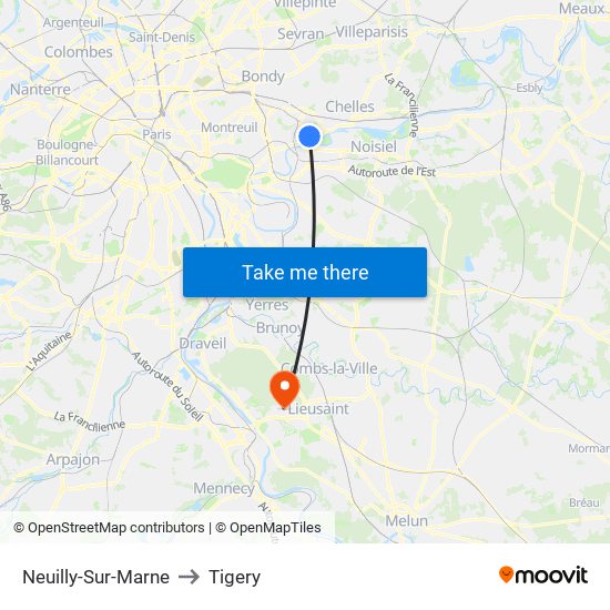 Neuilly-Sur-Marne to Tigery map