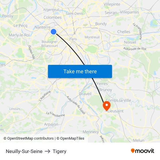 Neuilly-Sur-Seine to Tigery map