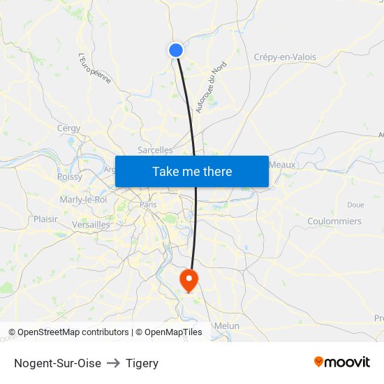 Nogent-Sur-Oise to Tigery map