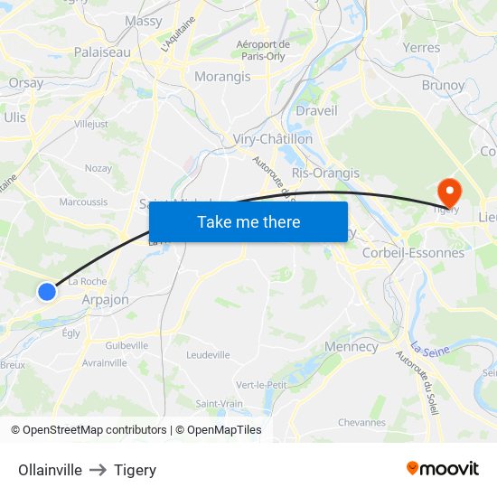 Ollainville to Tigery map