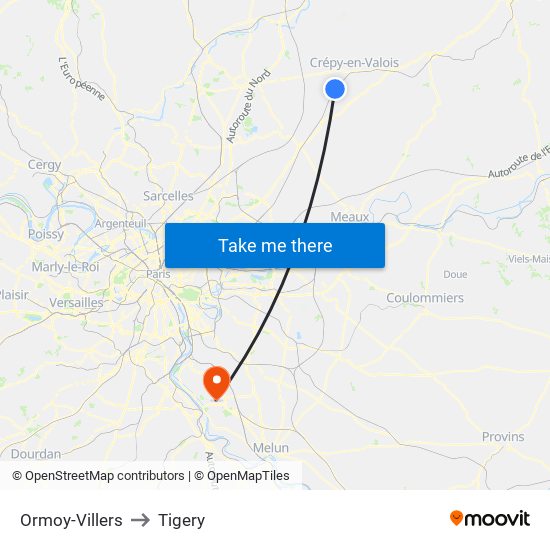 Ormoy-Villers to Tigery map