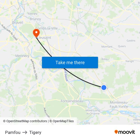 Pamfou to Tigery map
