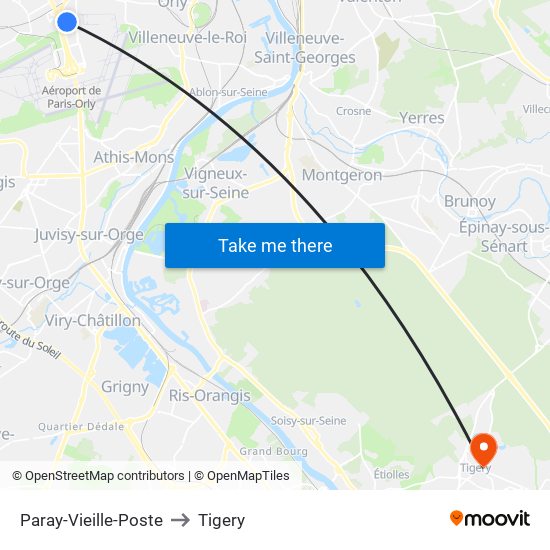 Paray-Vieille-Poste to Tigery map