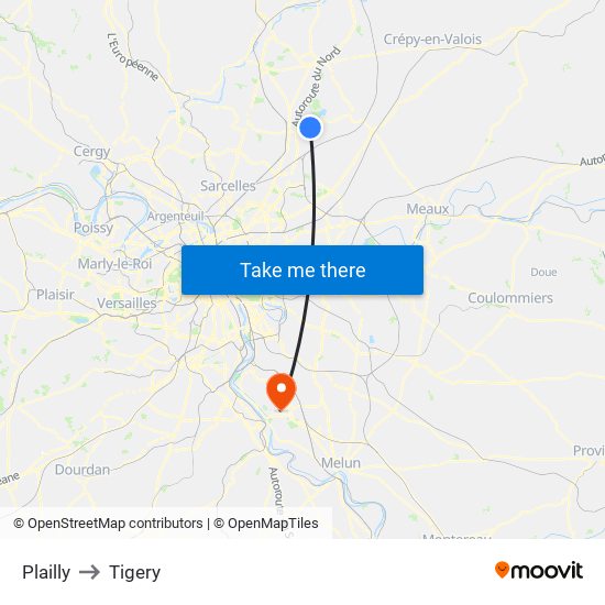 Plailly to Tigery map