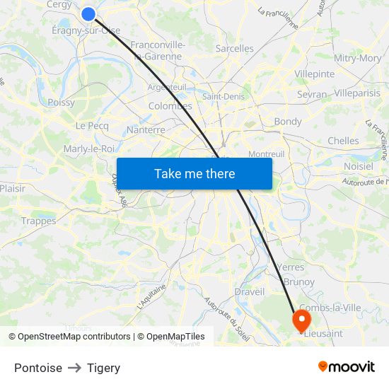 Pontoise to Tigery map