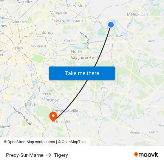 Precy-Sur-Marne to Tigery map