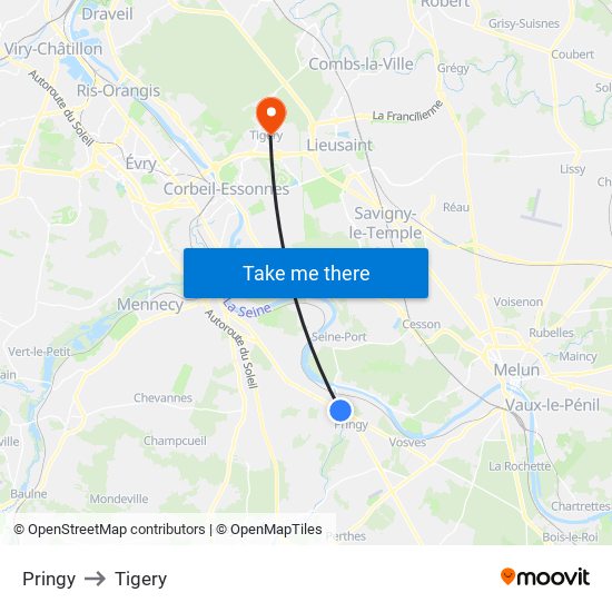 Pringy to Tigery map