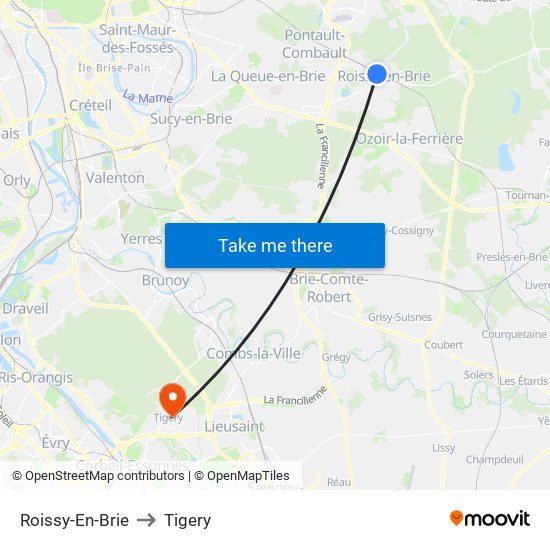 Roissy-En-Brie to Tigery map