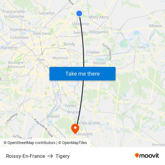 Roissy-En-France to Tigery map