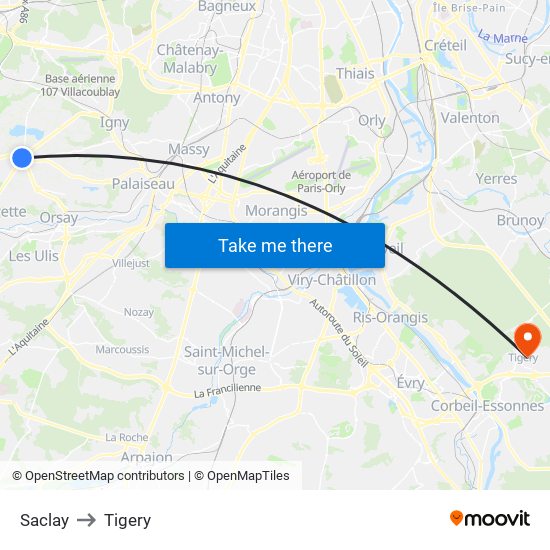 Saclay to Tigery map
