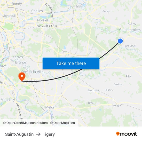 Saint-Augustin to Tigery map