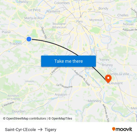 Saint-Cyr-L'Ecole to Tigery map
