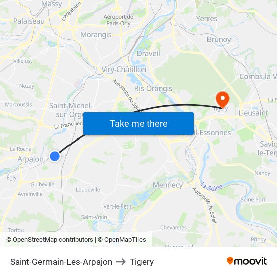 Saint-Germain-Les-Arpajon to Tigery map