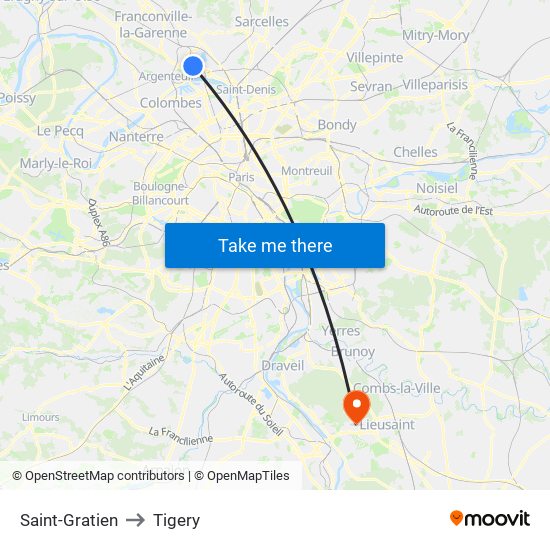 Saint-Gratien to Tigery map
