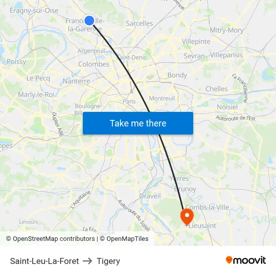 Saint-Leu-La-Foret to Tigery map