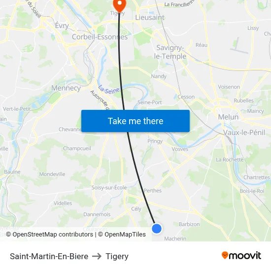 Saint-Martin-En-Biere to Tigery map