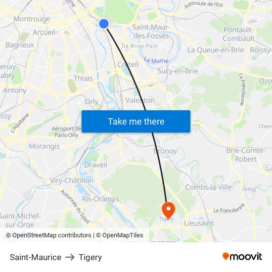 Saint-Maurice to Tigery map
