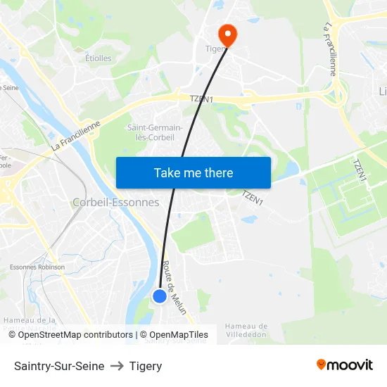 Saintry-Sur-Seine to Tigery map