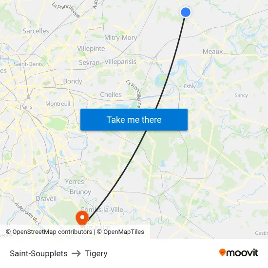 Saint-Soupplets to Tigery map