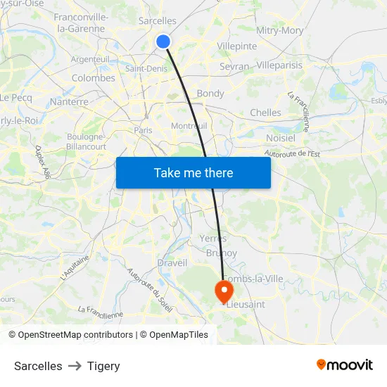 Sarcelles to Tigery map