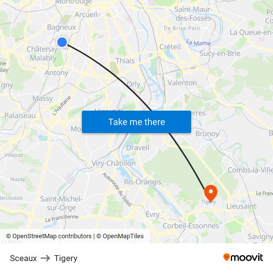 Sceaux to Tigery map