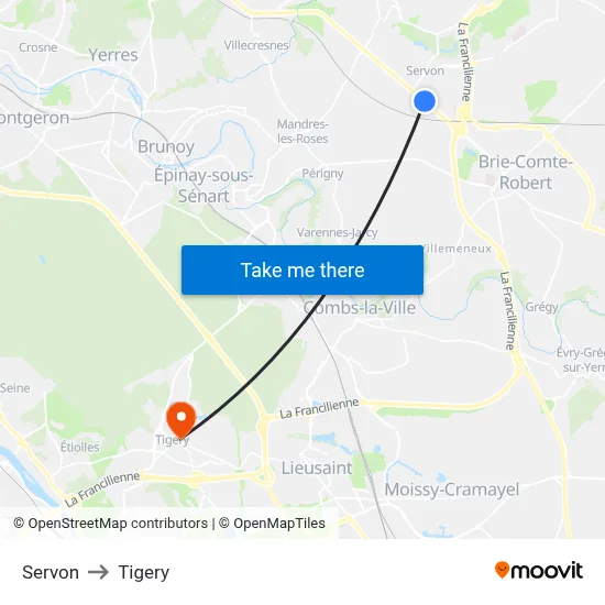 Servon to Tigery map