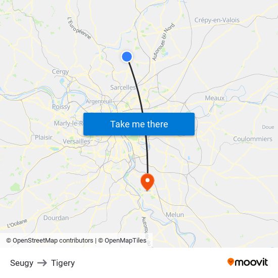 Seugy to Tigery map