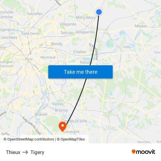 Thieux to Tigery map